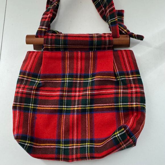 Vintage Smith's Bermuda Wood Handled Plaid Purse Red Tartan Fabric MCM - Picture 5 of 8